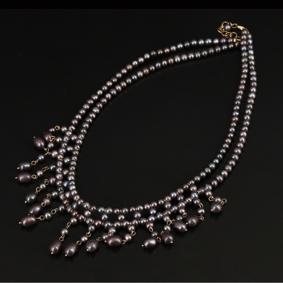 Elegant Statement Piece 14k Pearl Fringe Neckless - Picture 3 of 5